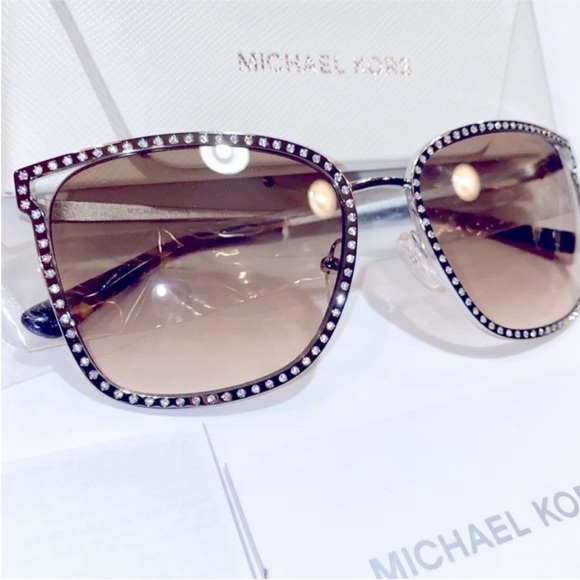 NWT Michael Kors Crystal Studded Mirrored Stockholm Sunglasses in Silver w/Case - Picture 9 of 12